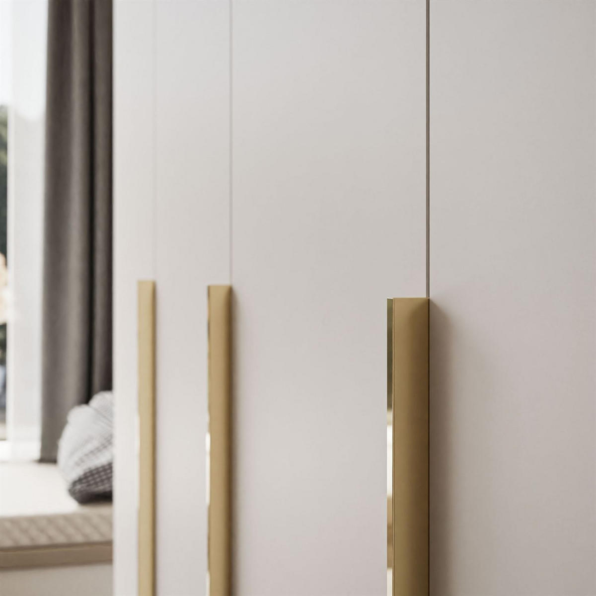 KLEIDERSCHRANK AUREL 4D in KASCHMIR mit goldenen Griffen - Kaschmir/Goldfarben, Holzwerkstoff (200/200/57cm) - Lookway