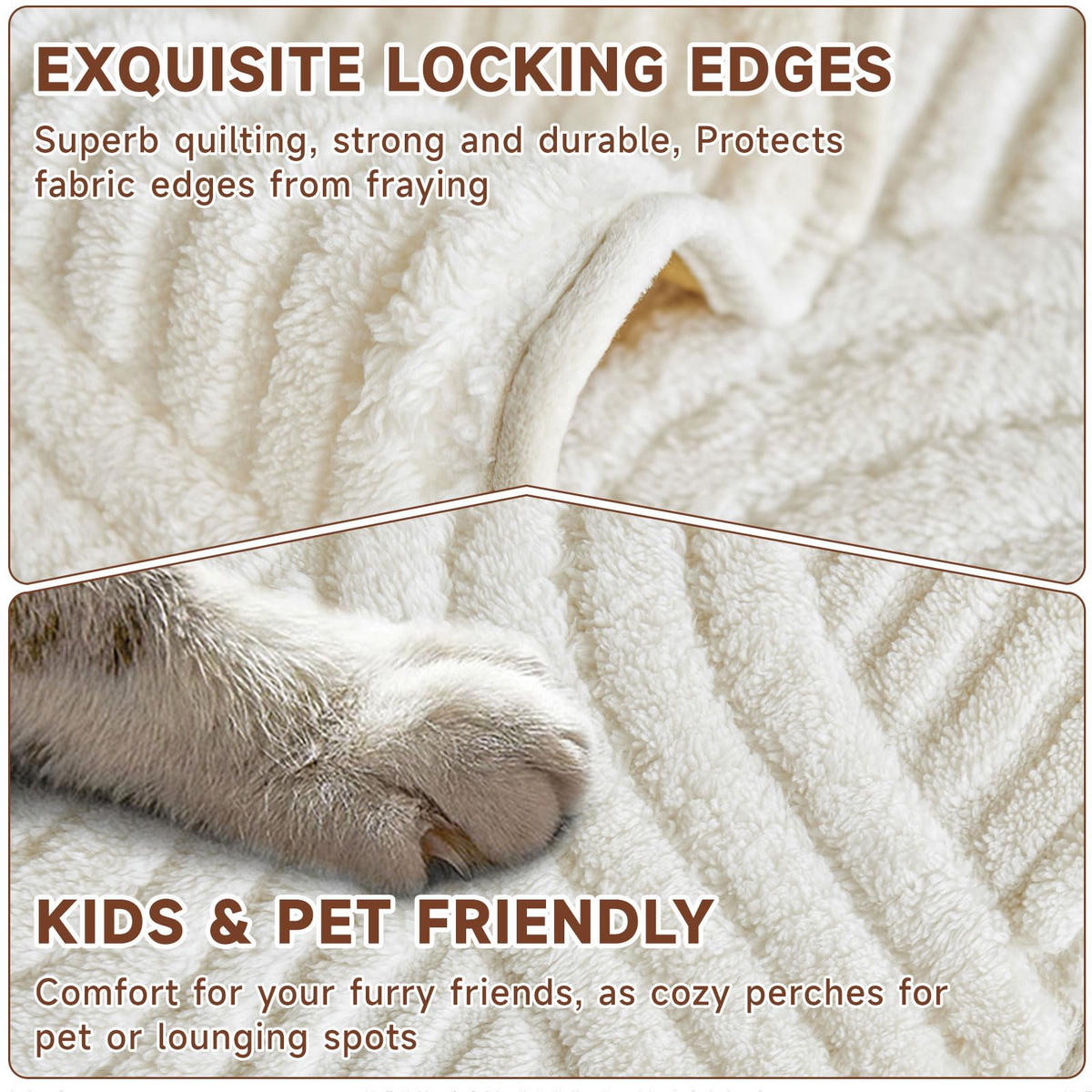 SOFAÜBERWURF Beige 1 Stück Luxuriöses Plüschmaterial - Ecru, Textil (90/0.03/240cm) - Kaket