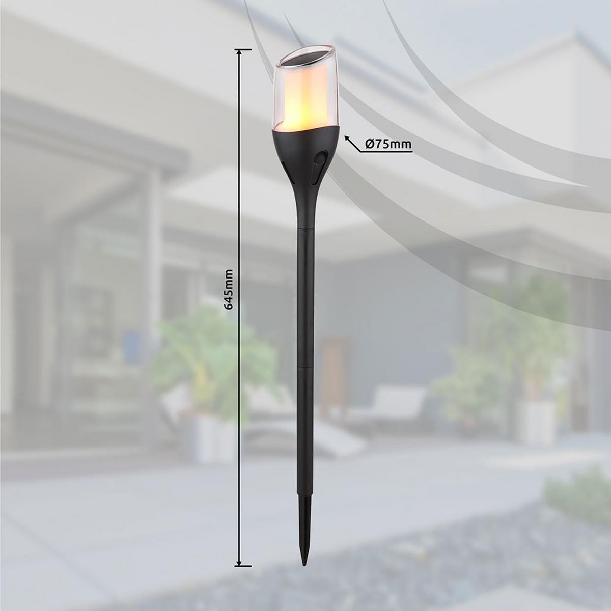 LED AUSSENLEUCHTE Solar Fackel Schwarz 2er Set - Schwarz, Kunststoff (7.5/7.5/64.5cm) - Globo Lighting