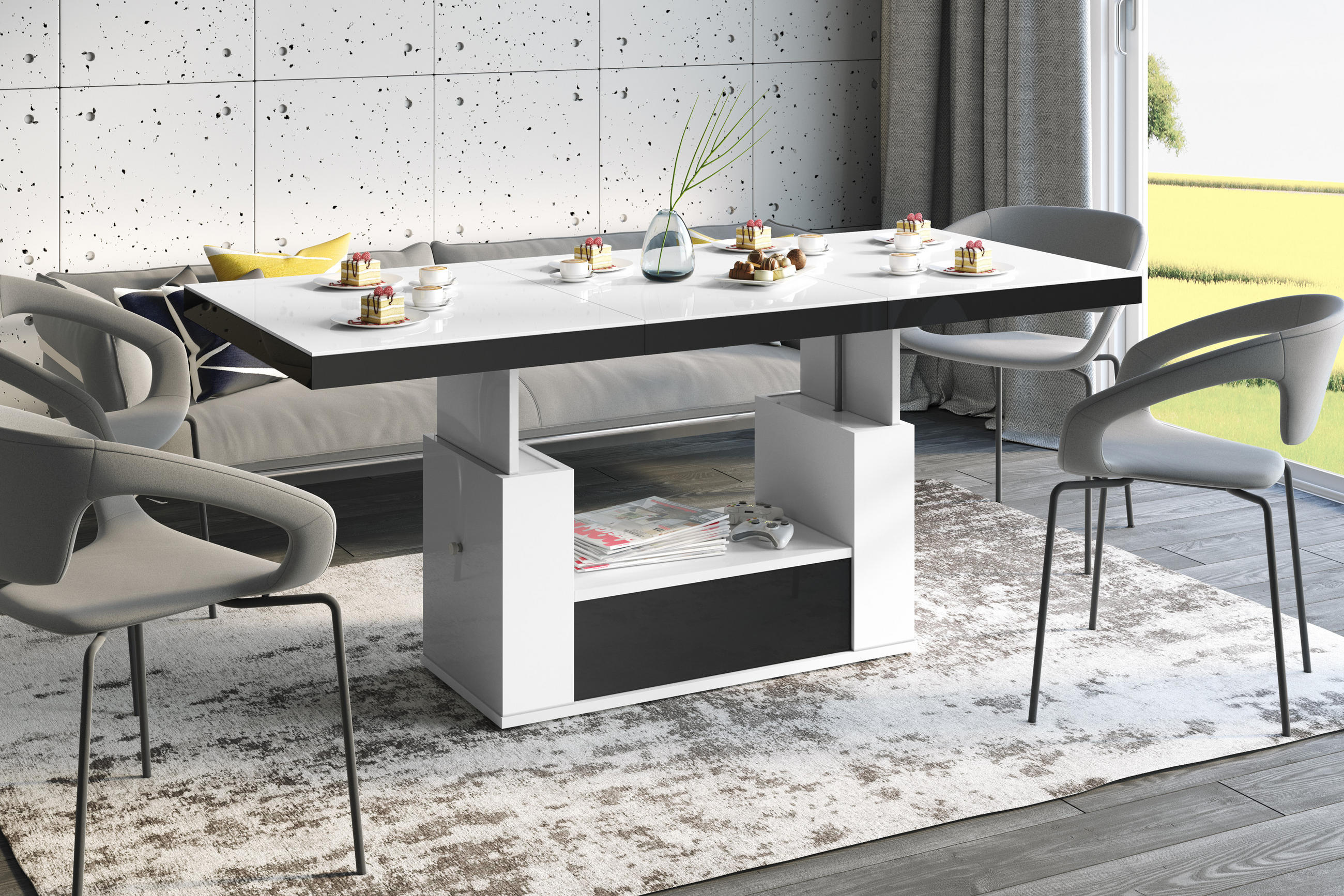 COUCHTISCH rechteckig Weiß Hochglanz - Schwarz Hochglanz 120/75/54 cm - Schwarz Hochglanz/Weiß Hochglanz, Holzwerkstoff (75/120/54cm) - designimpex