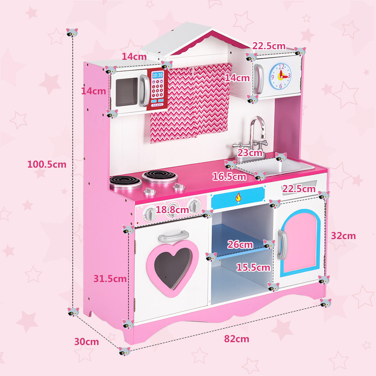 KINDERKÜCHE Holz Pink - Pink, Holz (30/101/82cm) - COSTWAY