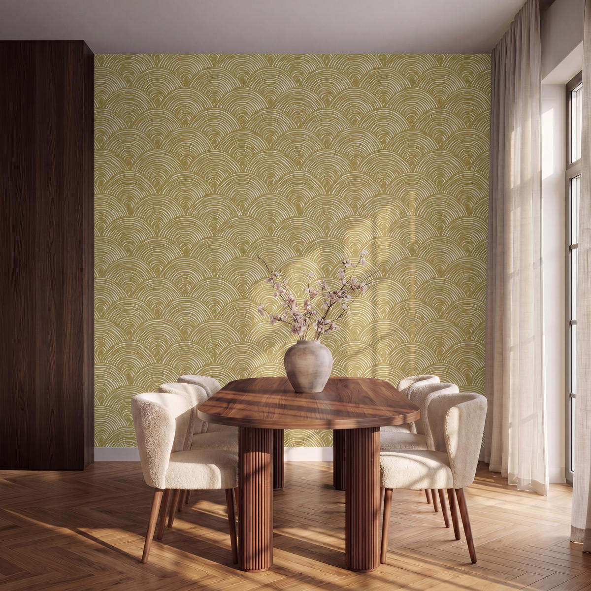 TAPETE - Fächer - Geometrisch - Grün - 280x280 cm - Goldfarben, Papier (280/280cm) - OnlyWow