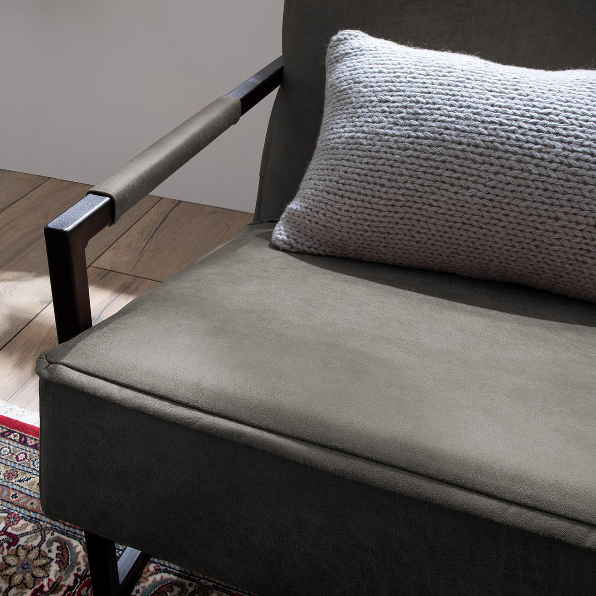 SESSEL - Antiklederlook - Grau, Textil (66/74/82cm) - home24