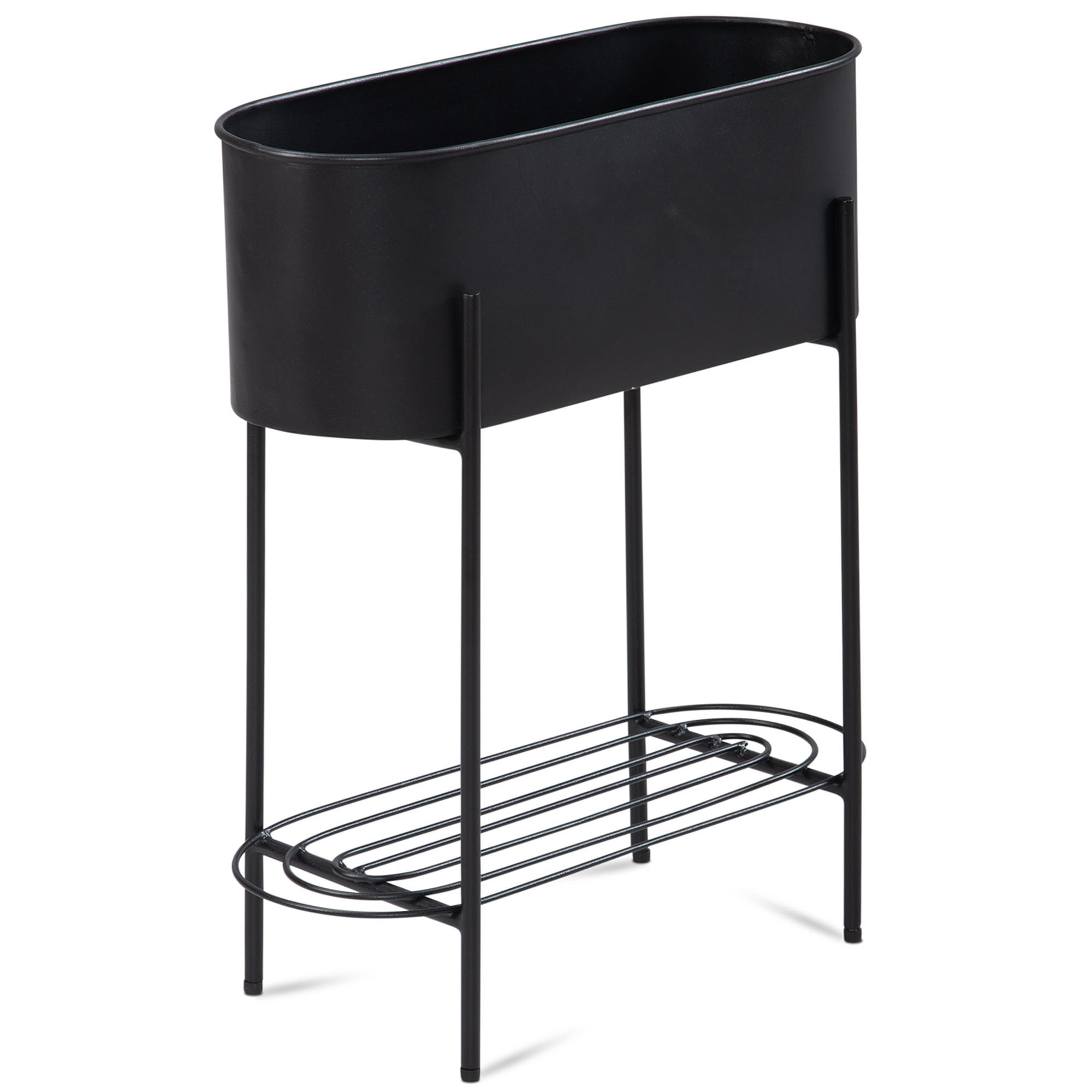 PFLANZKÜBEL Metall Schwarz 51x65x22 cm mit Gestell und Ablage rechteckig - Schwarz, Metall (65cm) - KADIMA DESIGN