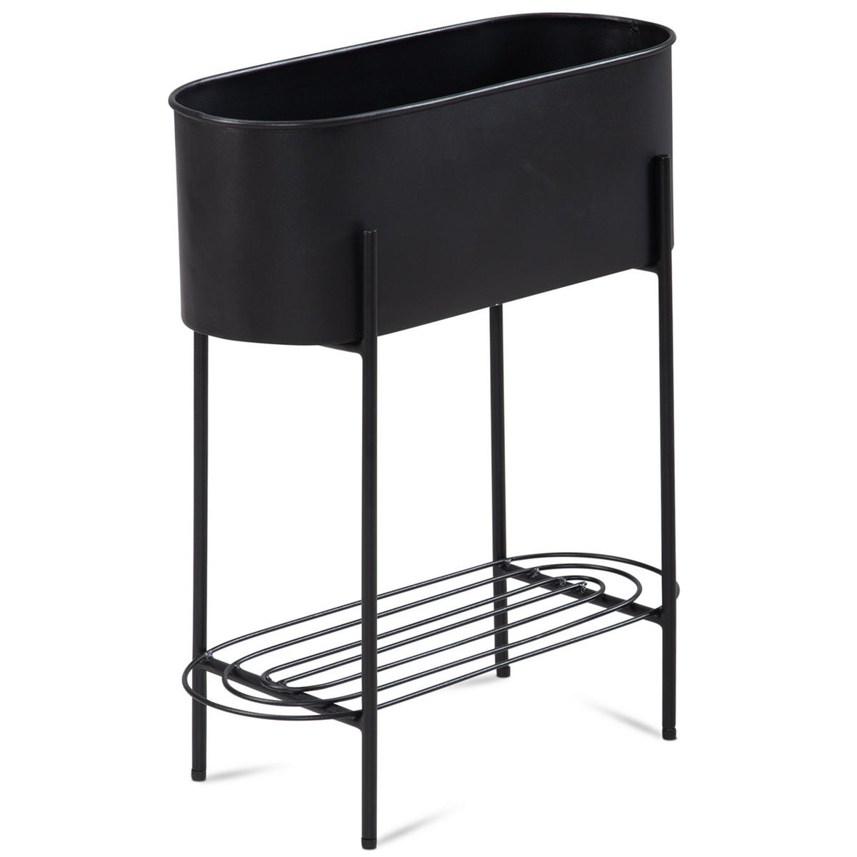 PFLANZKÜBEL Metall Schwarz 51x65x22 cm mit Gestell und Ablage rechteckig - Schwarz, Metall (65cm) - KADIMA DESIGN