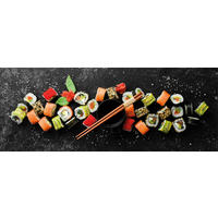 GLASBILD 80x30 cm Küche Sushi schwarz - Multicolor, Glas (80/30cm) - artissimo