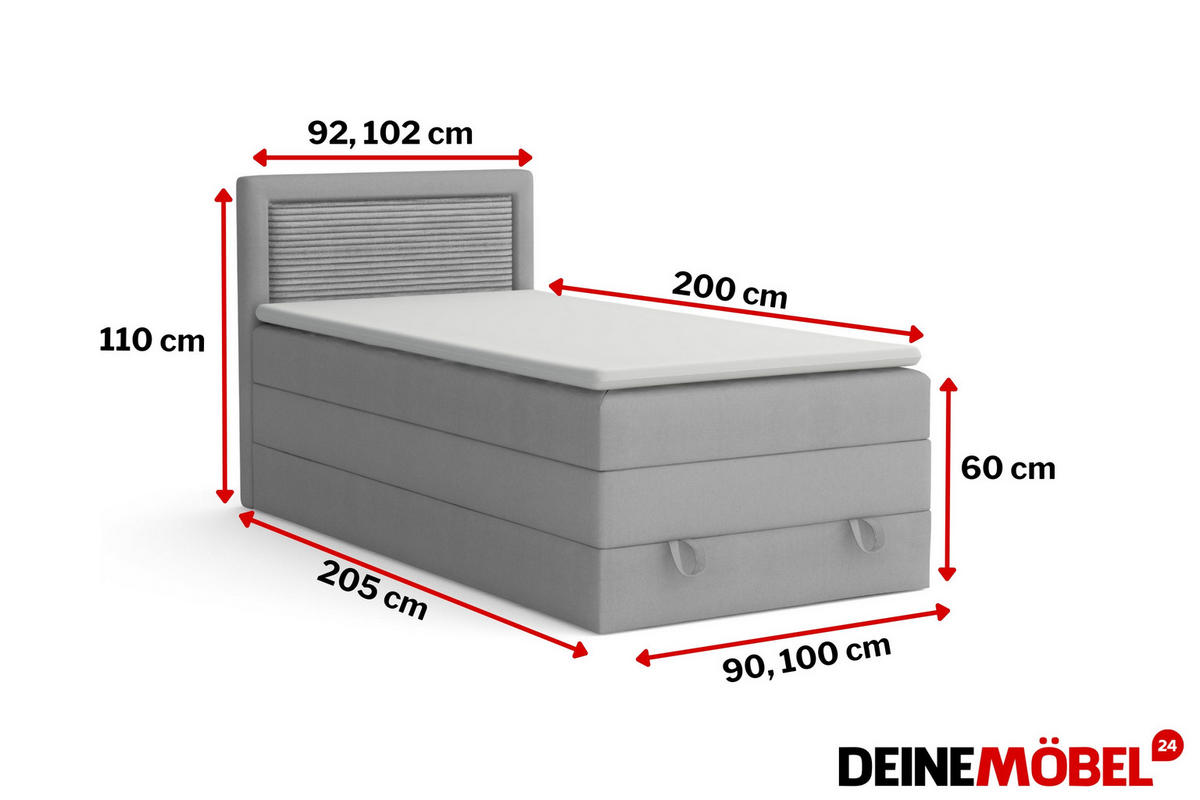 BOXBETT NORA 90/200 in Velours Schwarz - Schwarz, Holz/Holzwerkstoff (90/200cm) - Deine Möbel 24