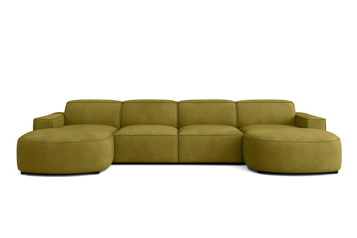 ECKSOFA Cursal Round U-Form, Stoff Salvador, Olive - Olivgrün, Holz (364/166cm) - Kaiser Möbel