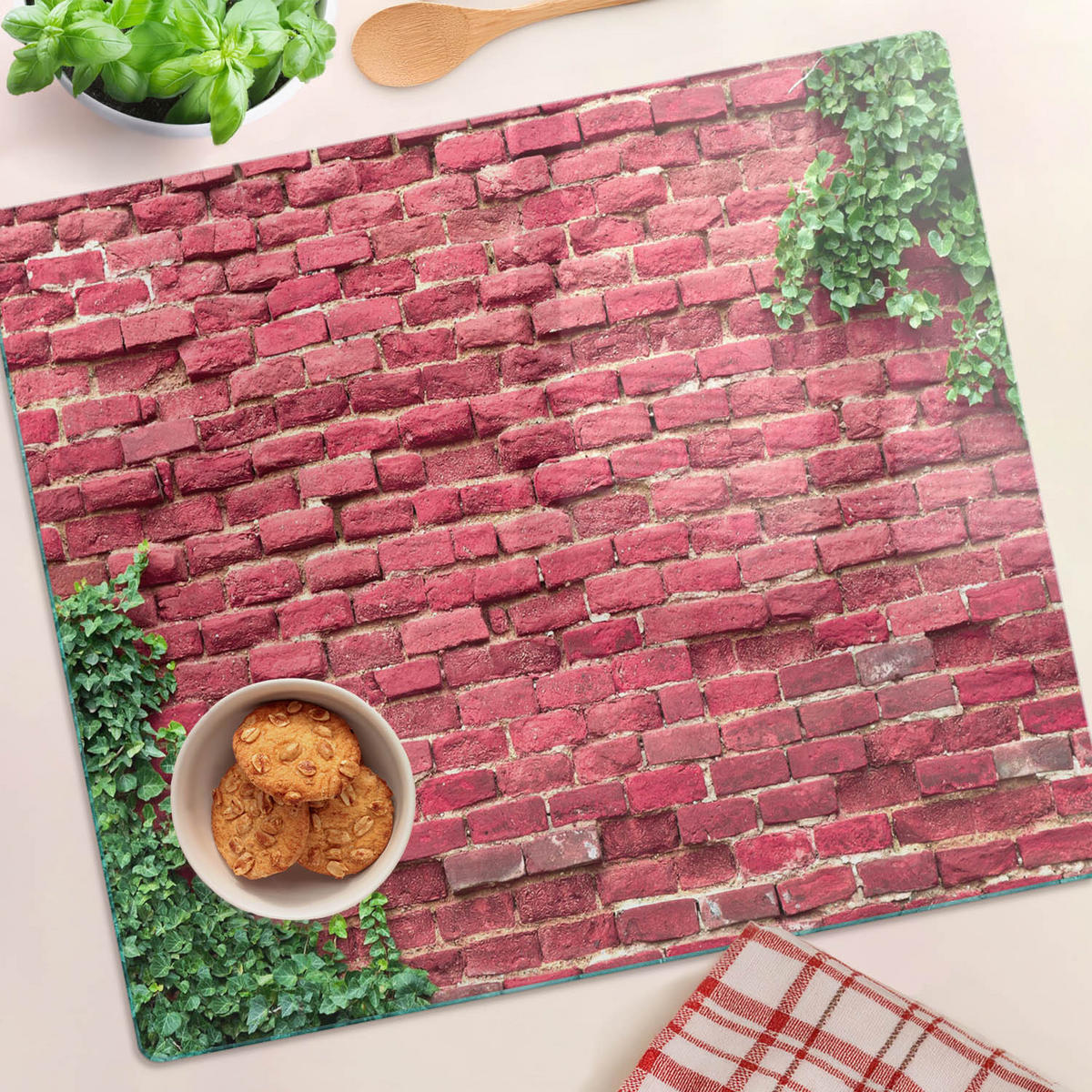 GLASPLATTE 60x52 cm Ziegelmauer - Rot, Glas (60/0.4/52cm) - TULUP