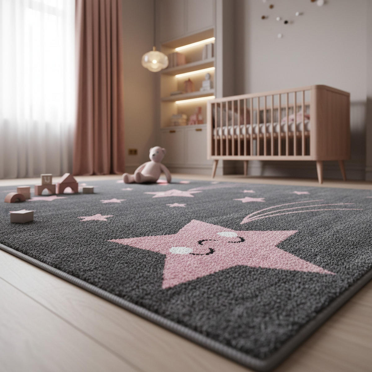 SPIELTEPPICH Sterne Kindgerecht Waschbar Kinderzimmer Schadstoffgeprüft Pink 200x290 cm Flur – TASNA - Rosa, Textil (200/290cm) - KADIMA DESIGN