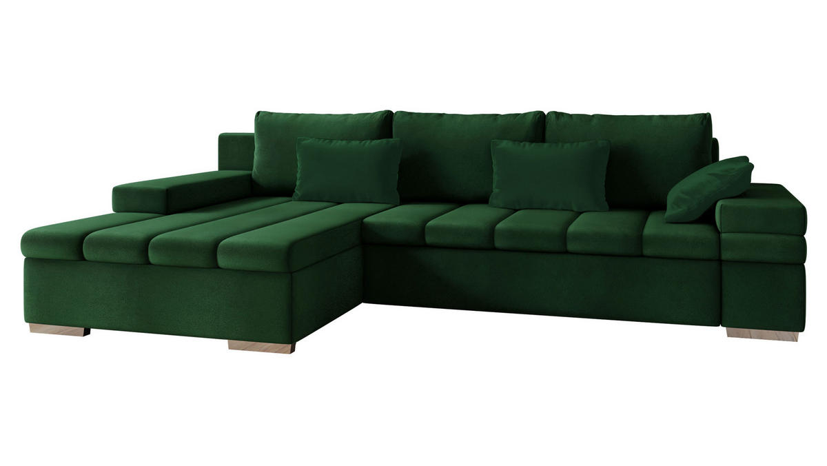 ECKSOFA Bangkok, Seite: Links - Waldgrün/Silberfarben, Holz/Textil (310/175cm) - MIRJAN24