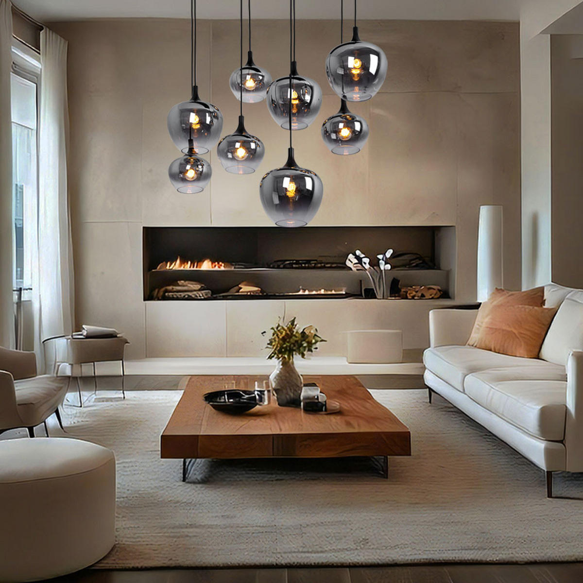 HÄNGELEUCHTE Metall Glas Schwarz-Rauchfarbe - Schwarz, Glas (105/45/120cm) - Globo Lighting