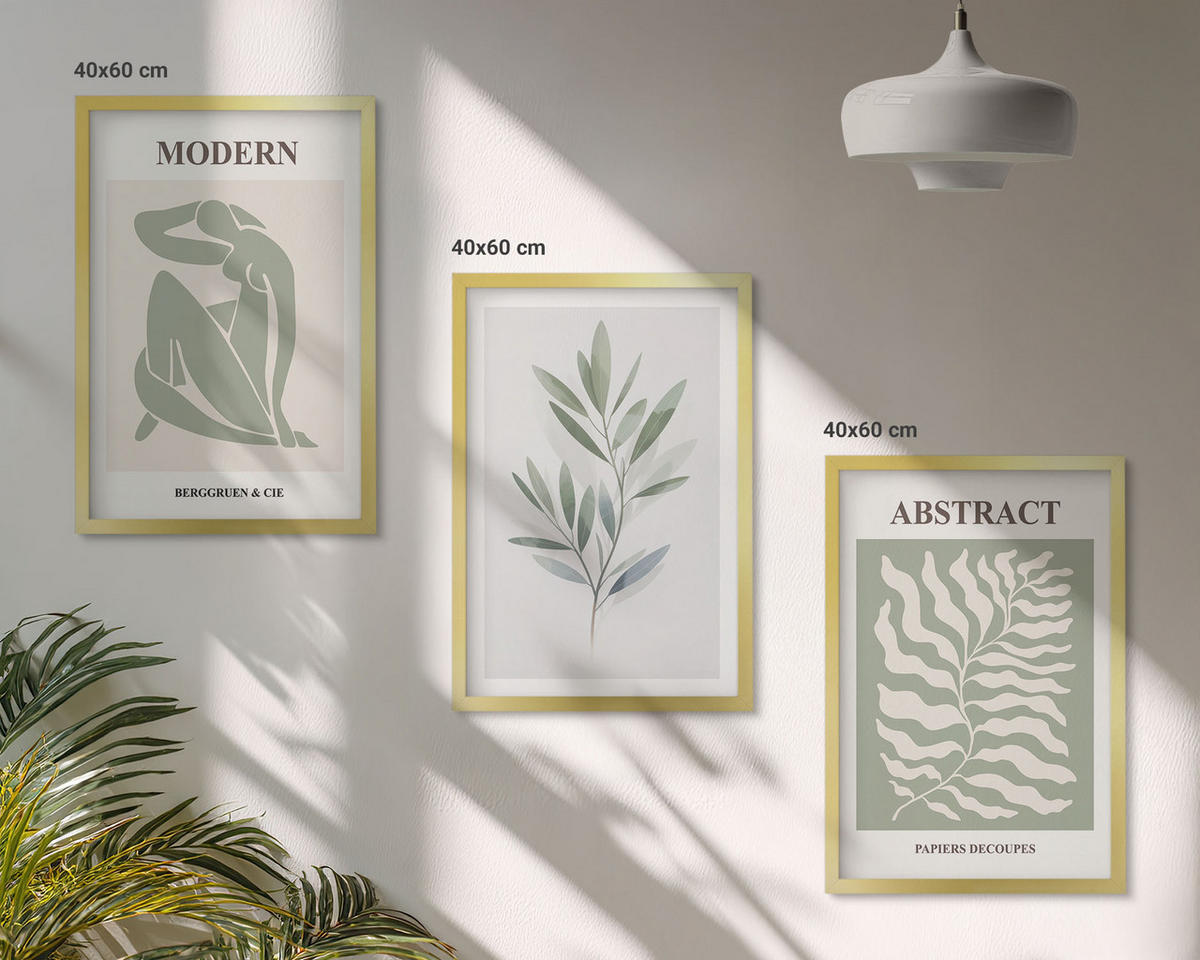 BILDER SET 3er Set - 40x60 cm Goldrahmen - Matisse Aquarell Boho-Design - Goldfarben, Kunststoff (40/60cm) - TULUP