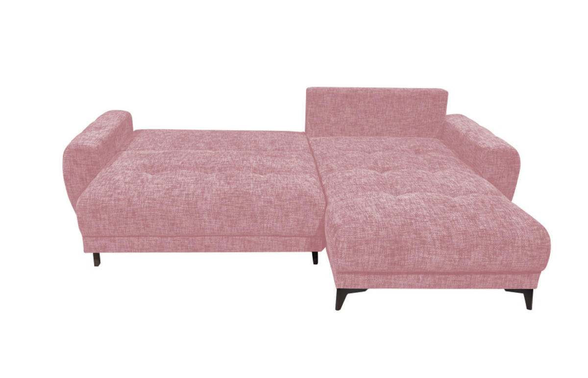 ECKSOFA beidseitig montierbar, Schlaffunktion mit Bettkasten - Schwarz/Rosa, Textil/Metall (281/189cm) - ed exciting design