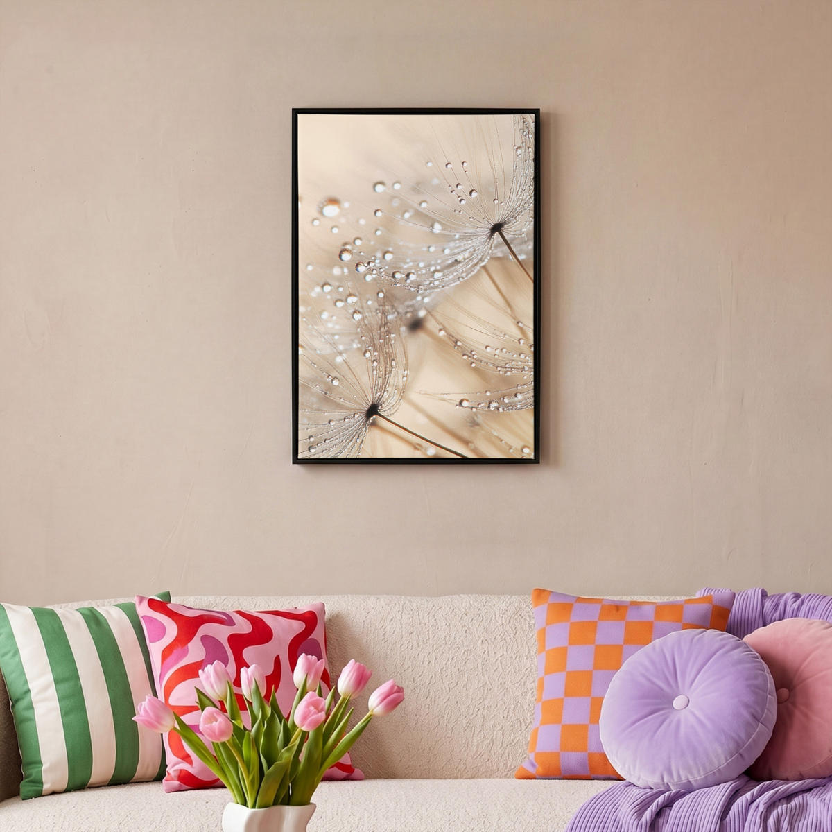 LEINWAND Bilder mit Rahmen - Löwenzahn - Abstrakt - Natur - Beige - 40x60 - Braun, Textil (40/60cm) - MuchoWow