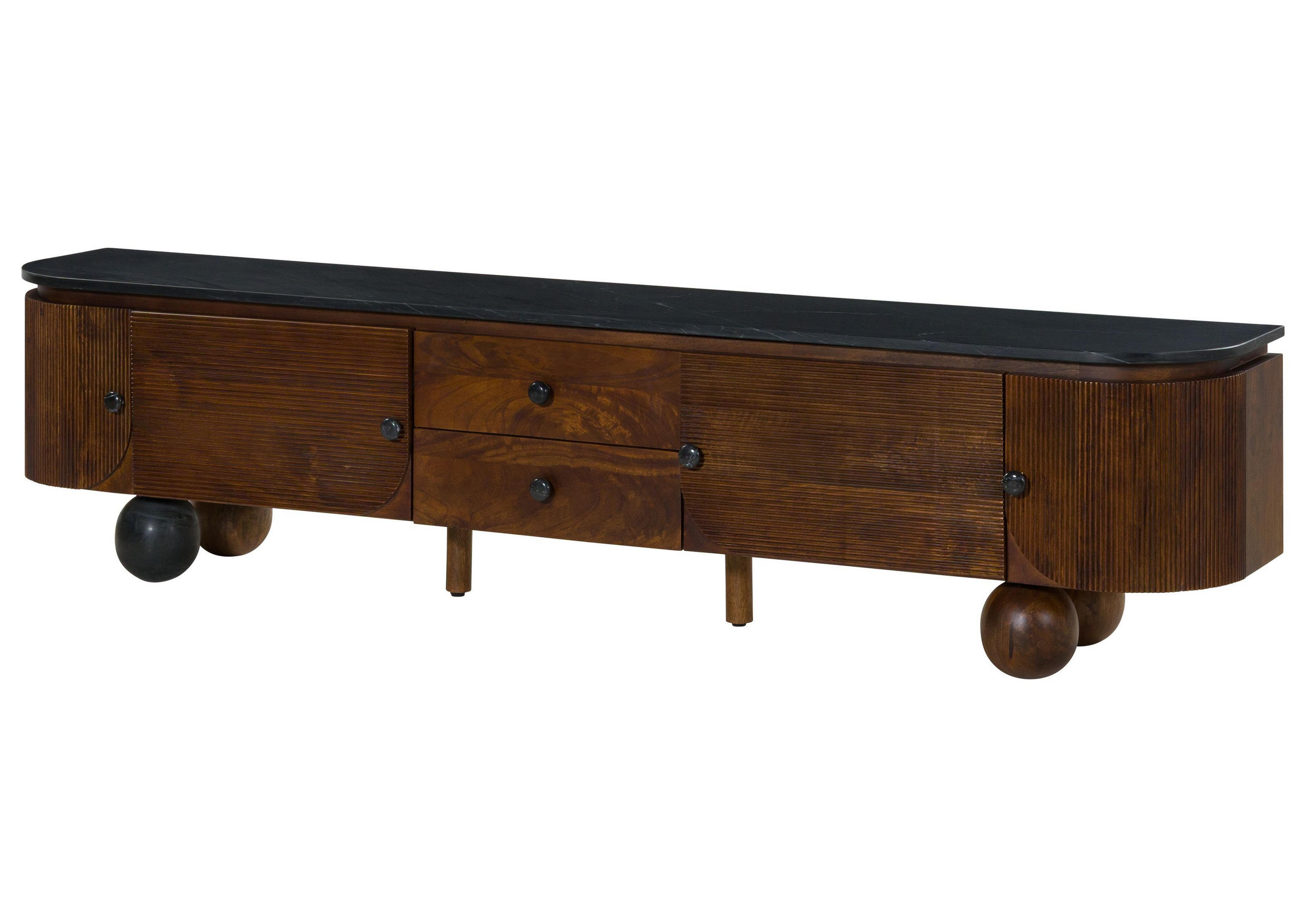TV-BOARD Mango 220x40x50 dunkelbraun lackiert / Marmor schwarz FLORENZ #202 - Dunkelbraun, Holz (220/50/40cm) - Massivmoebel24
