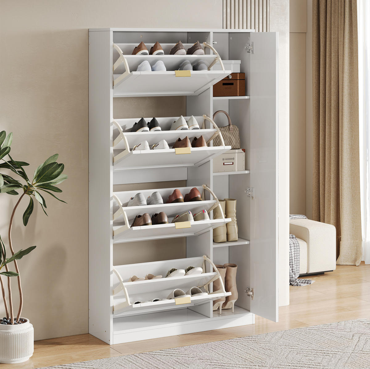 SCHUHSCHRANK aus Spanplatte 80x24x147cm in Weiß mit Spiegeltüren - Weiß, Holzwerkstoff (80/147/24cm) - Modfu