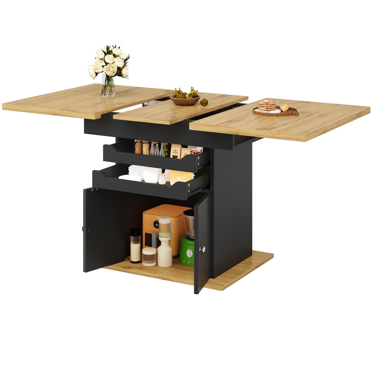ESSTISCH 110–140/80/76 cm, Schwarz - Schwarz, Holzwerkstoff (140/80/76cm)