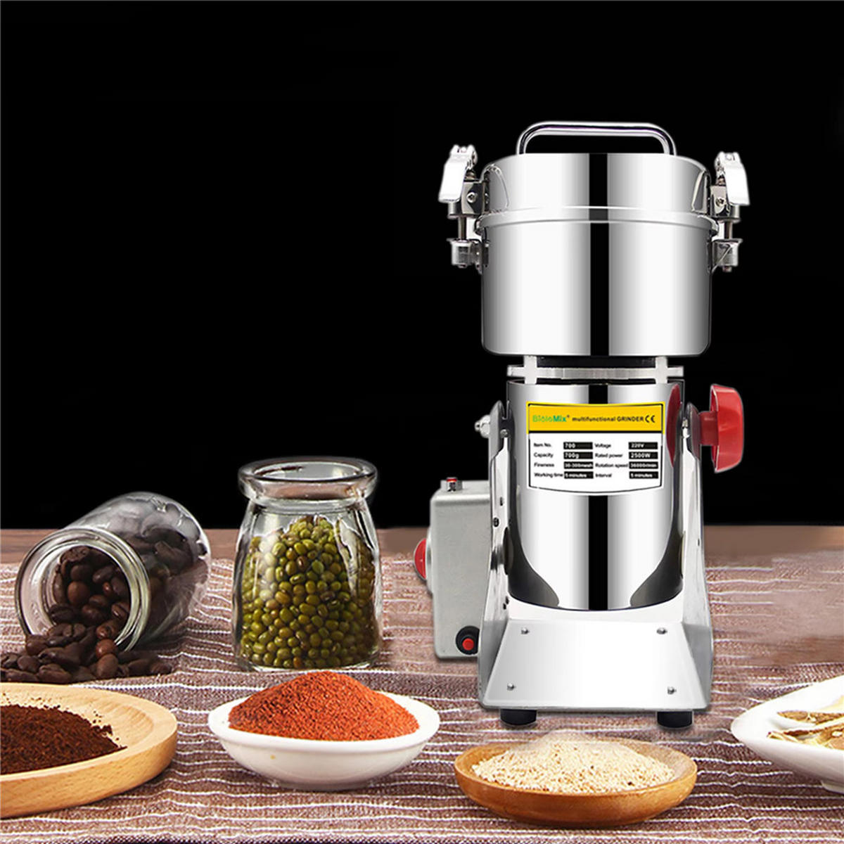 KAFFEEMÜHLE 700g Gewürze Kräuter Getreide Mahlmaschine - Silberfarben, Metall (13.5/37/15.5cm) - Bextcok