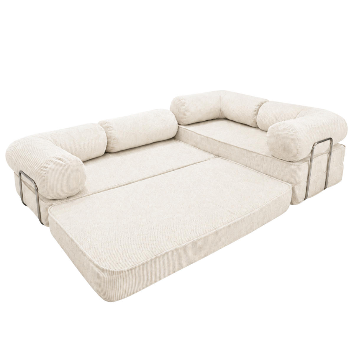 ECKSOFA Cord 300 x 200 cm Creme mit Schlaffunktion - Creme, Textil (300/200cm) - SURB