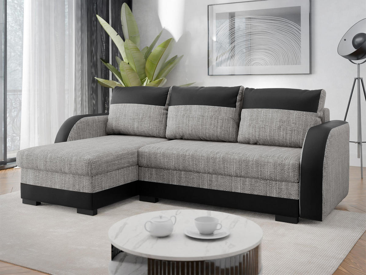 ECKSOFA Jozef - Schwarz/Grau, Holz/Textil (230/140cm) - MIRJAN24