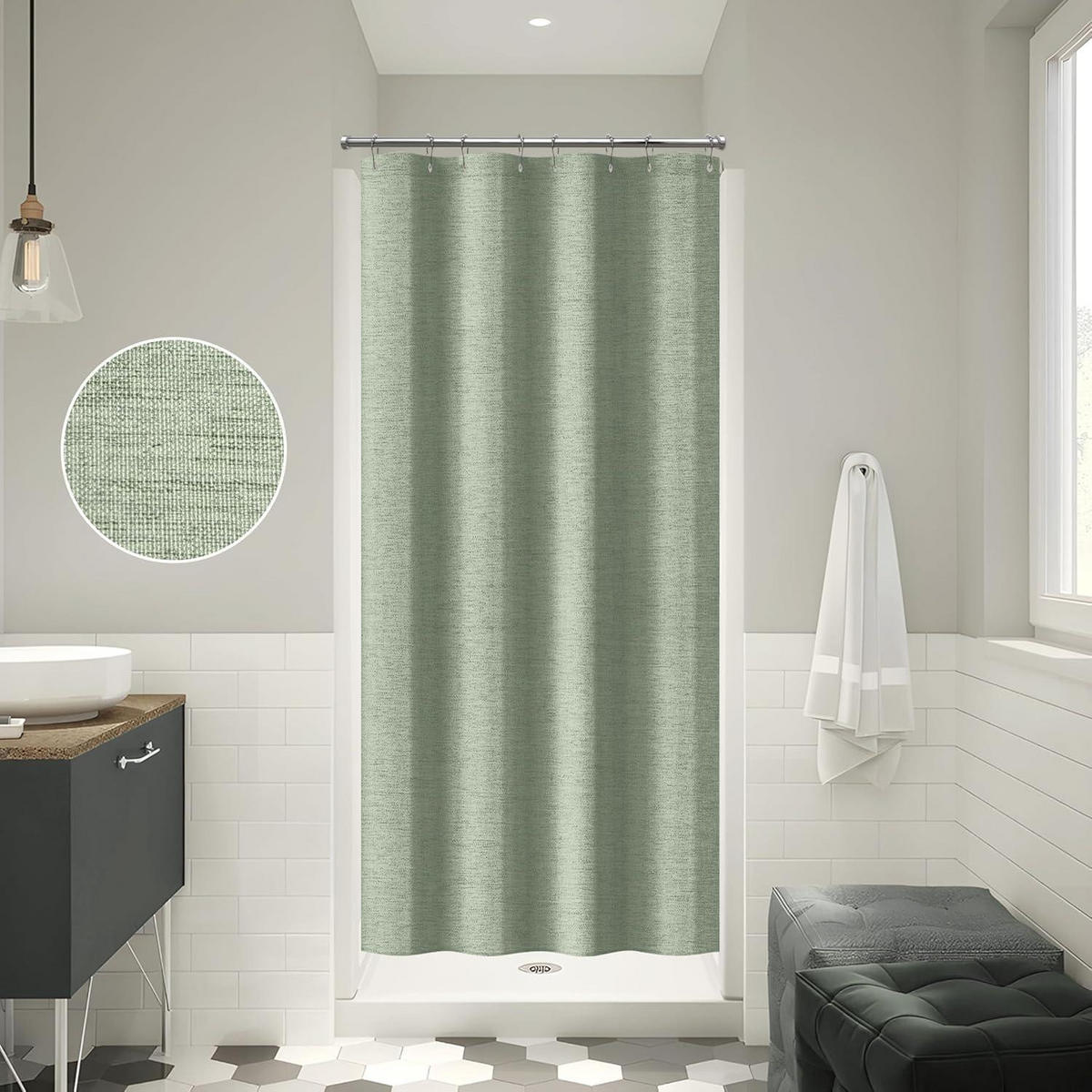 DUSCHVORHANG Leinen Salbeigrün 122 x 182 cm - Grün, Textil (122/182cm)