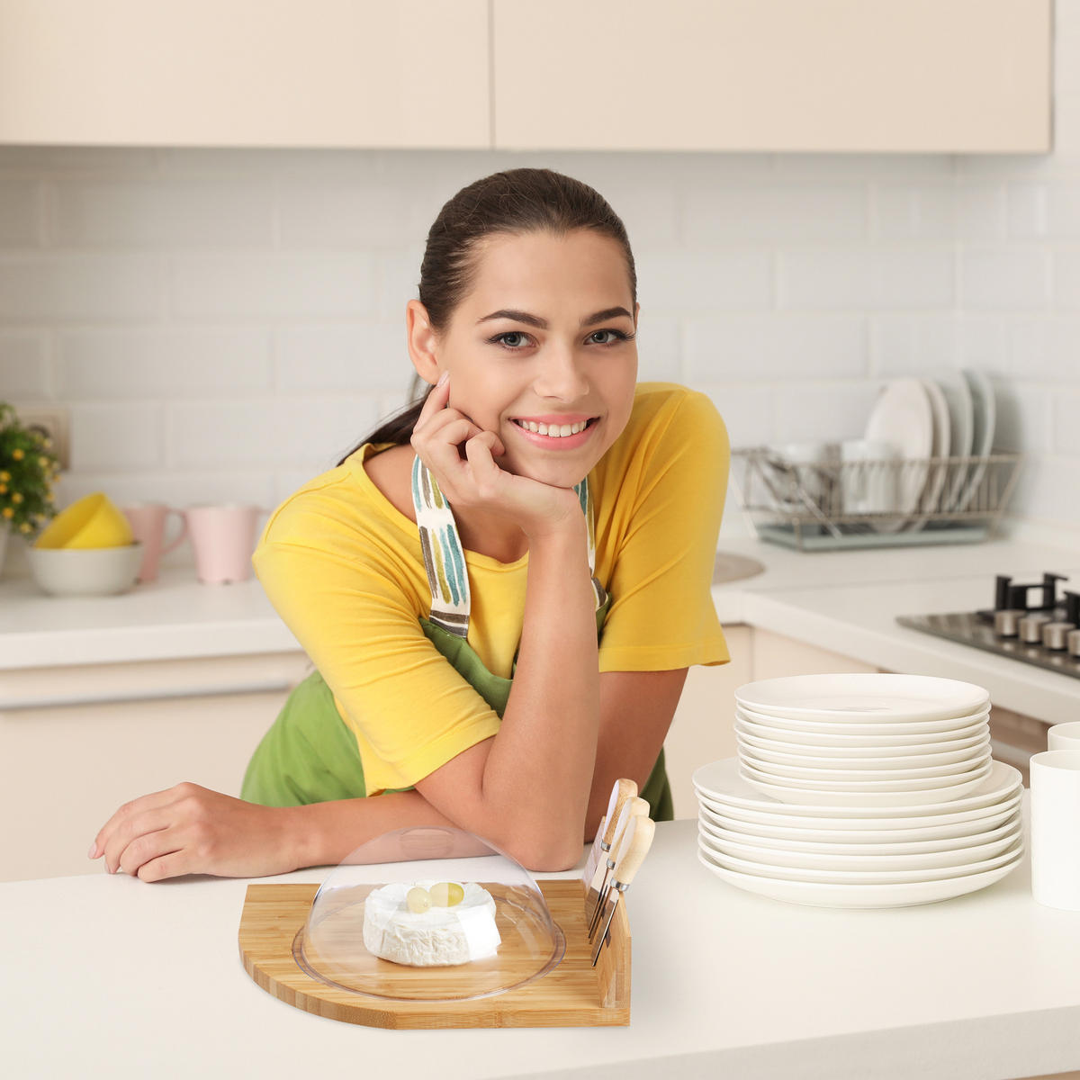 KÄSEGLOCKE - Hellbraun, Holz/Kunststoff (31/25cm) - Relaxdays