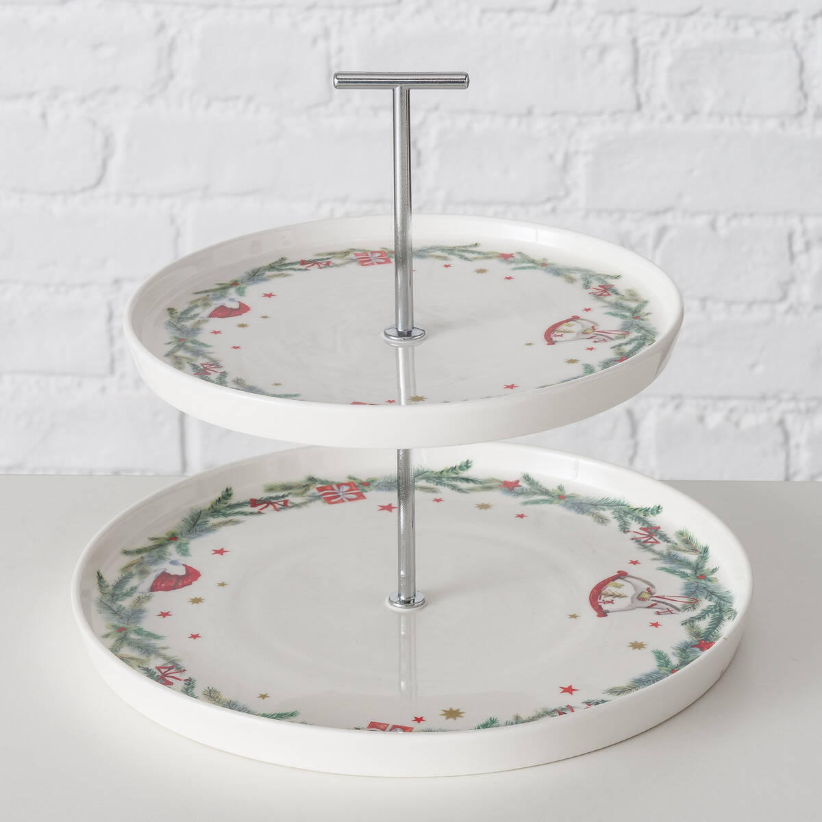 ETAGERE Florenza 2-stöckig 22 cm - Weiß, Keramik (26/22/26cm)