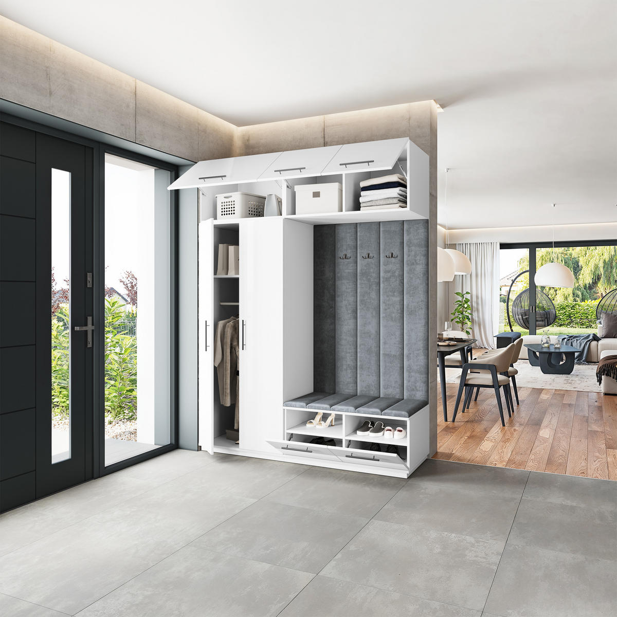 GARDEROBENSCHRANK REMA 180/240/60 cm Modern Garderobe-Set Weiß - Weiß/Grau, Holzwerkstoff (180/240/60cm) - MASSENO