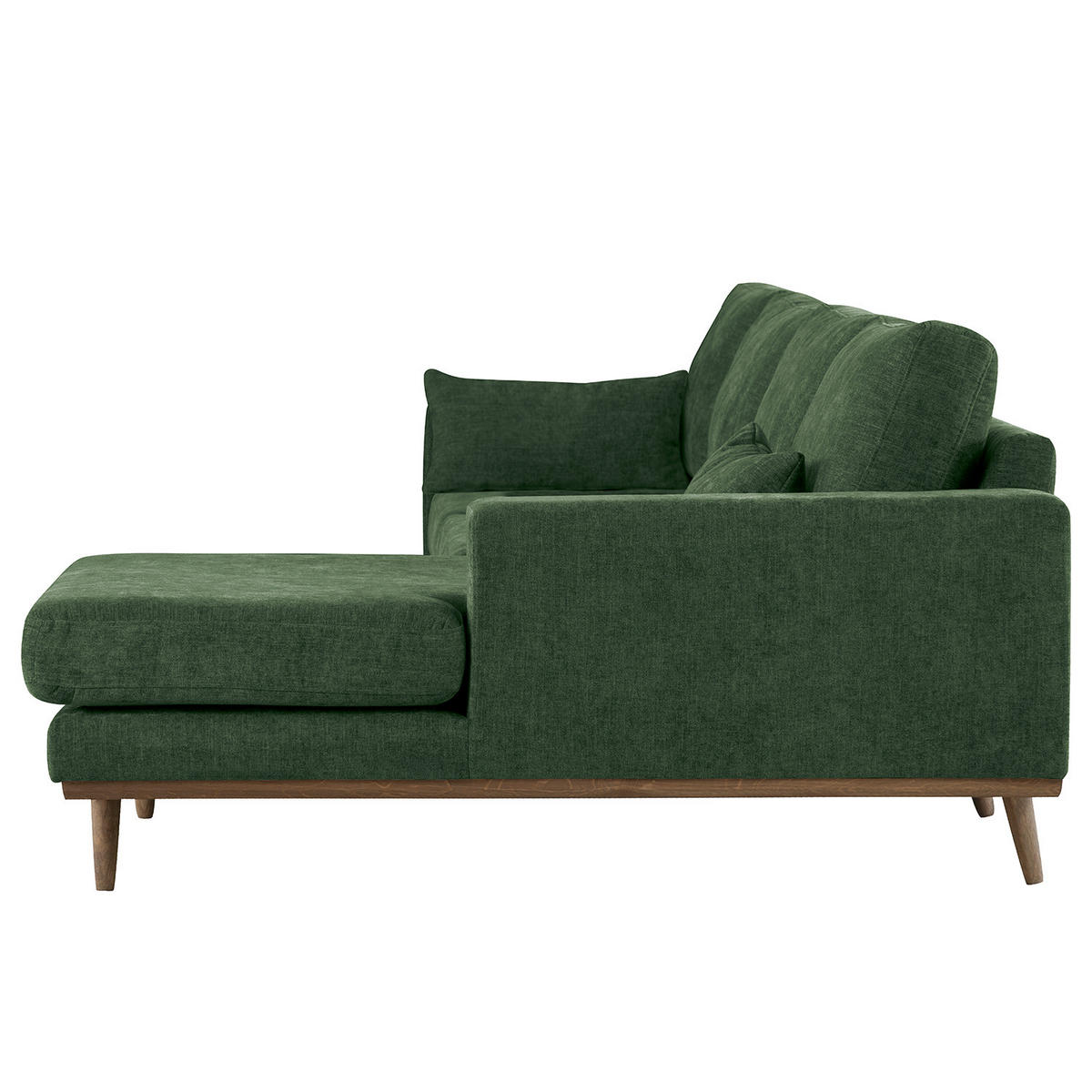 ECKSOFA mit Longchair - Dunkelgrün/Eichefarben, Eichenholz/Textil (281/153cm) - home24