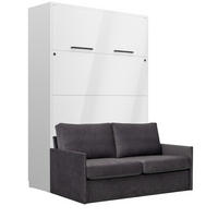 SCHRANKBETT Wandbett GN 140x200 weiß hochglanz mit LED & Sofa - Dunkelgrau - Dunkelgrau/Weiß Hochglanz, Holz/Holzwerkstoff (140/200cm) - QMM TraumMöbel