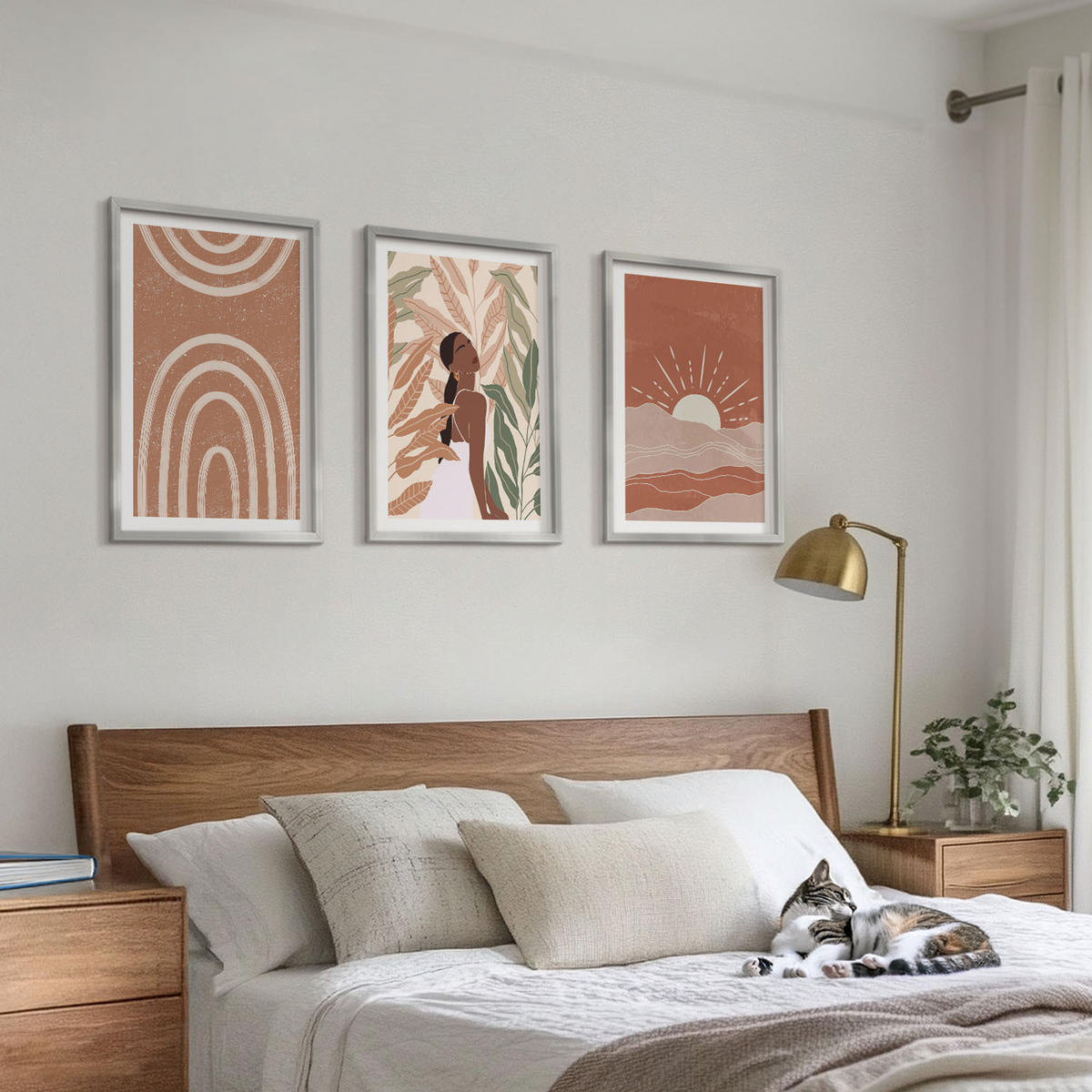 BILDER SET 3er Set - 40x60 cm Silberner Rahmen - abstrakte Formen im Boho-Stil - Silberfarben, Kunststoff (40/60cm) - TULUP