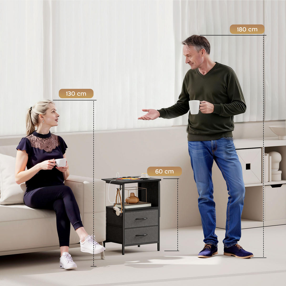 BEISTELLTISCH Spanplatte Stahl Schwarz - Schwarz, Holzwerkstoff/Kunststoff (40/30/60cm) - HOMCOM