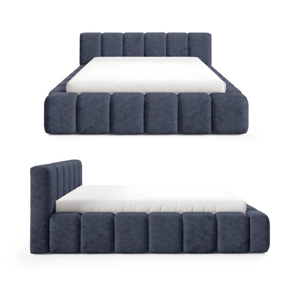 POLSTERBETT KALLA Premium 160x200 cm mit Bettkasten – PERFECT HARMONY 77 - Dunkelblau, Holz - Dekori_Interiors