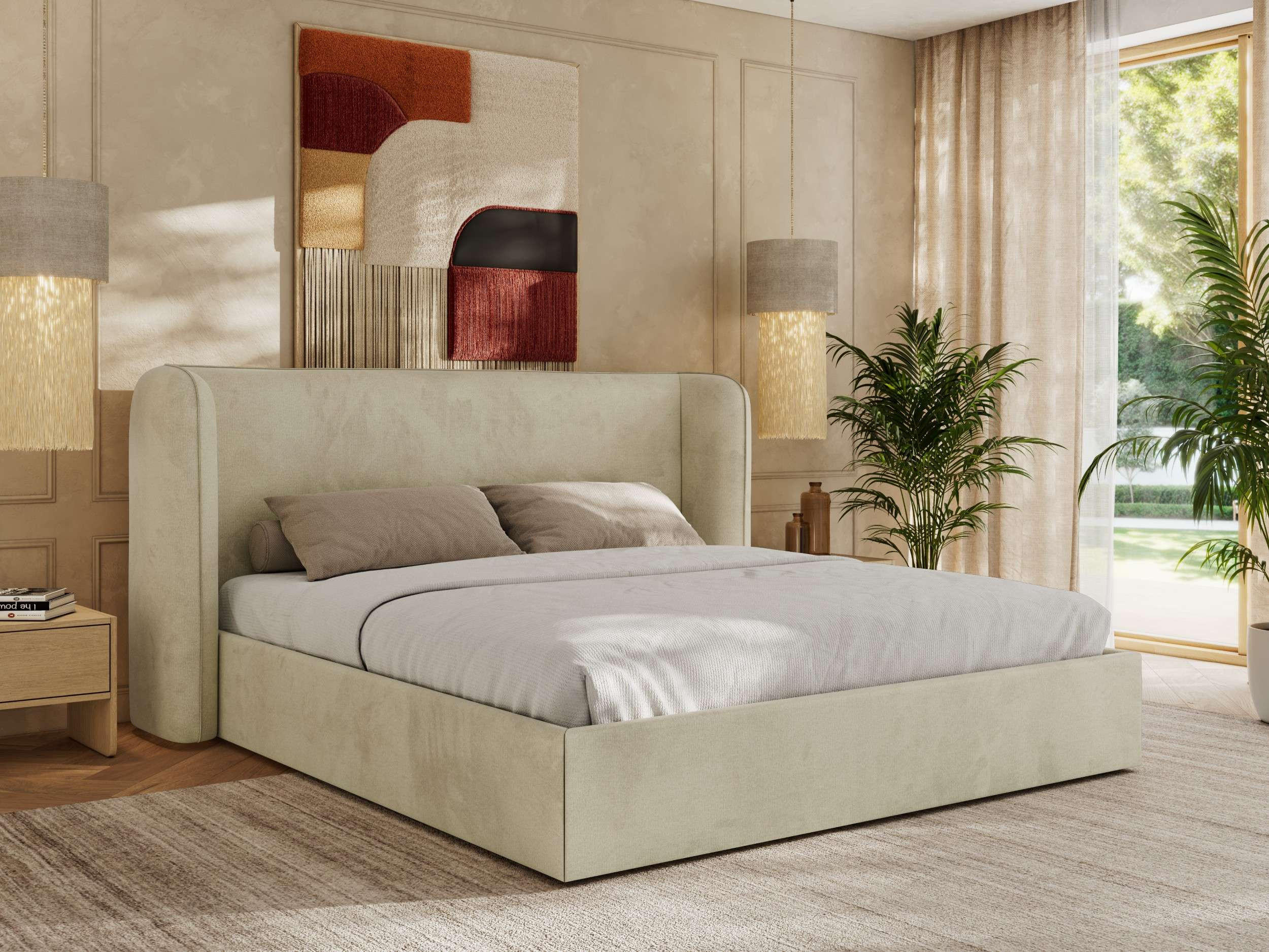 POLSTERBETT EMORA CLASSIC 160/200 - Beige Velvet - Multipocket-Matratze - Beige, Textil (160/200cm) - MKS