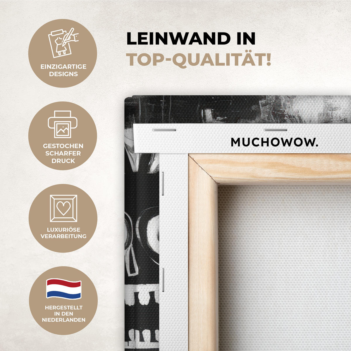 LEINWANDBILD Malerei - Figuren - Schwarz - Abstrakt Wanddeko 90x60 cm - Schwarz, Textil (90/60cm) - MuchoWow