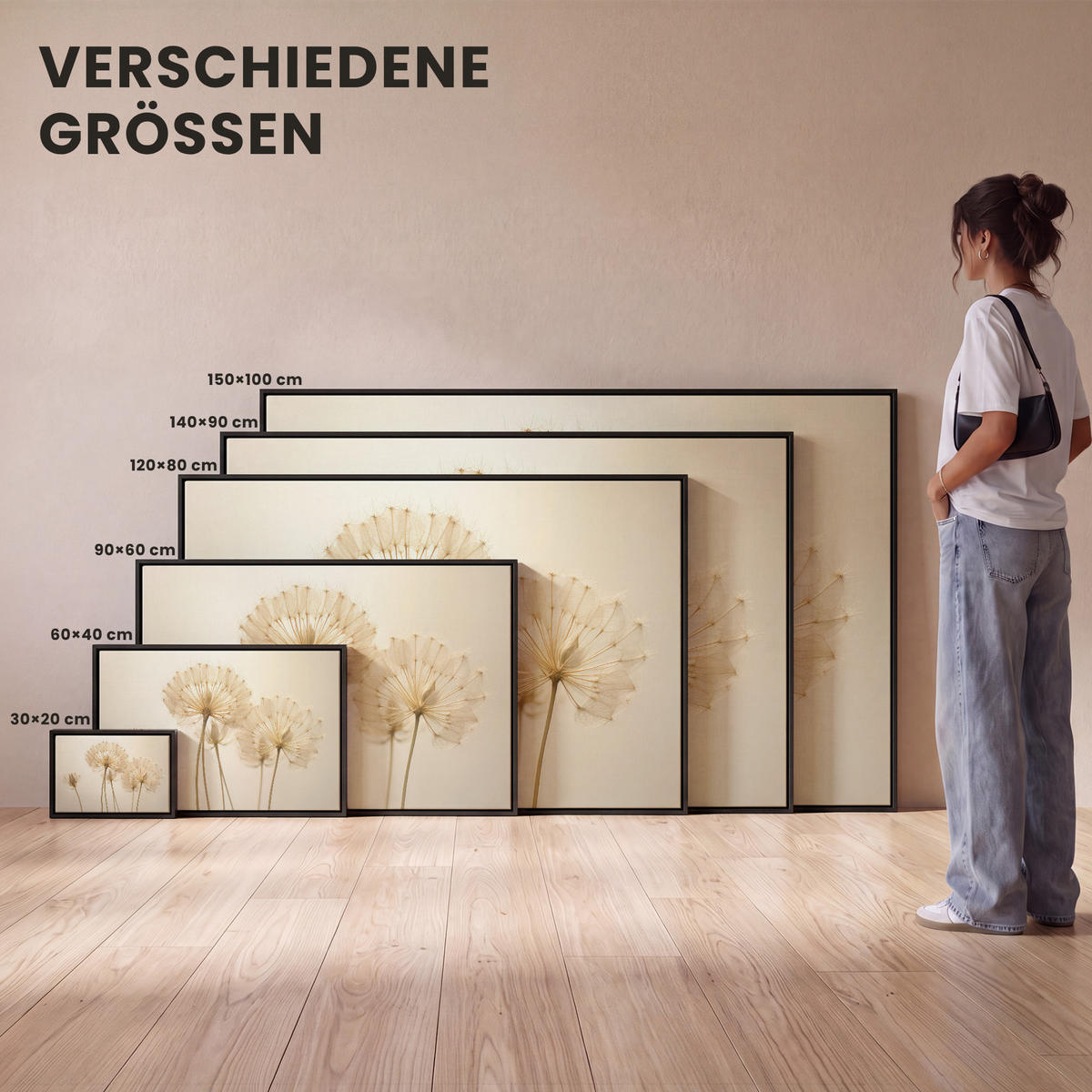 LEINWAND Bilder mit Rahmen - Sonnenlicht - Löwenzahn - Botanisch - Blumen - 140x90 - Creme, Textil (140/90cm) - MuchoWow