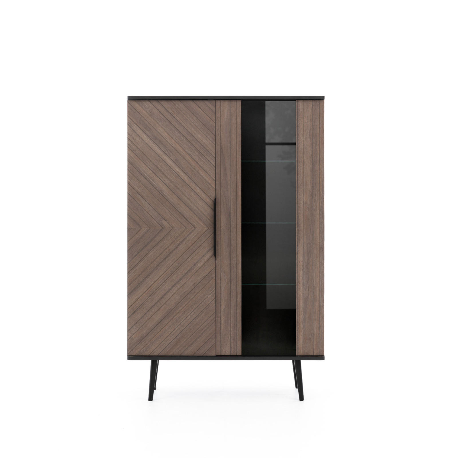 STANDVITRINE Pinelli 2-türig mit Metallfüße - Schwarz/Braun, Glas/Holzwerkstoff (90/140/41cm) - Ravio