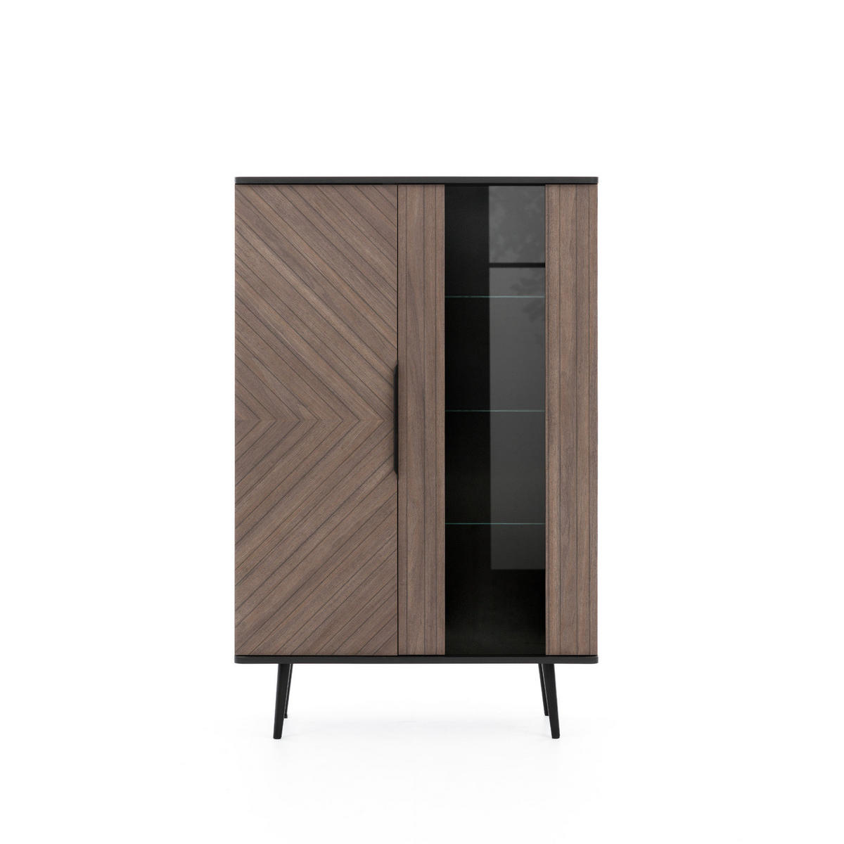 STANDVITRINE Pinelli 2-türig mit Metallfüße - Schwarz/Braun, Glas/Holzwerkstoff (90/140/41cm) - Ravio