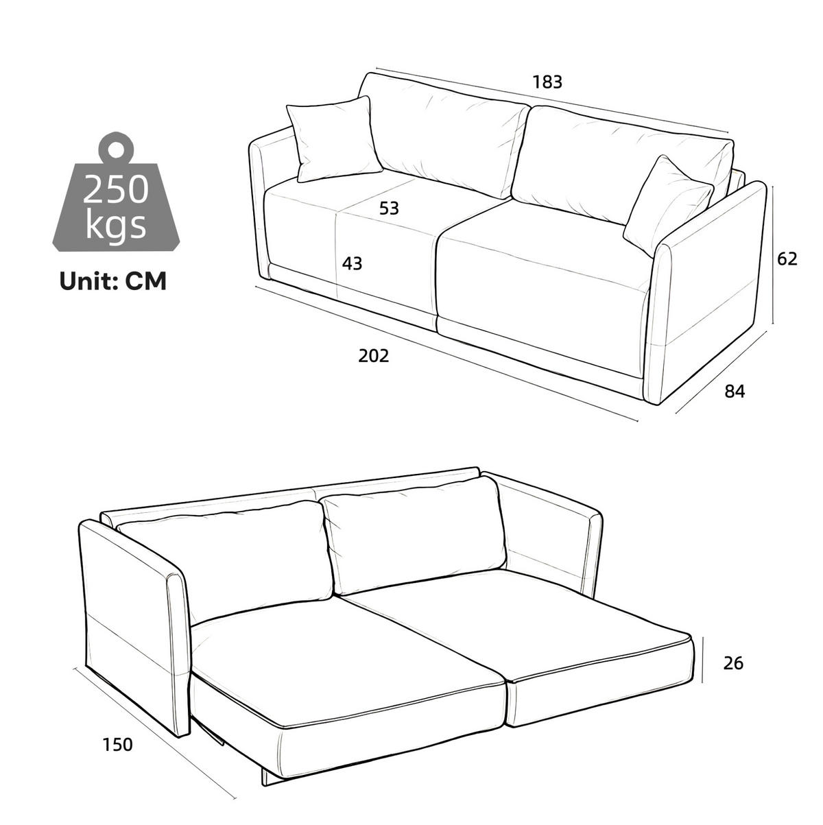 SCHLAFSOFA 2-Sitzer aus Cordstoff Beige mit Bettfunktion - Grau, Kunststoff (78/65/190cm) - Meubliv