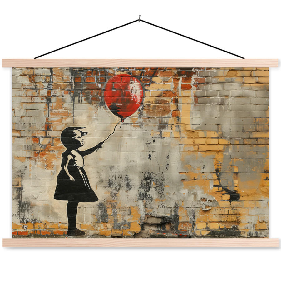 POSTER Graffiti - Banksy - Mädchen - Straßenkunst 90x60 cm - Sandfarben, Textil (90/60/0.15cm) - MuchoWow