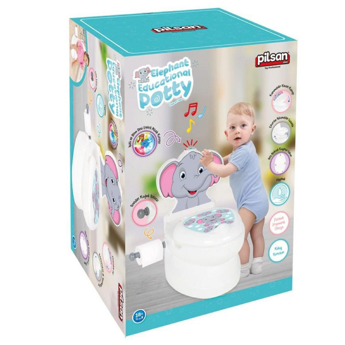TÖPFCHEN Elefant 07566 Musik weiß Licht, Toilettenpapierhalter, Behälter, Deckel, 5-Punkt-Basis - Weiß, Kunststoff (27/41cm) - Pilsan
