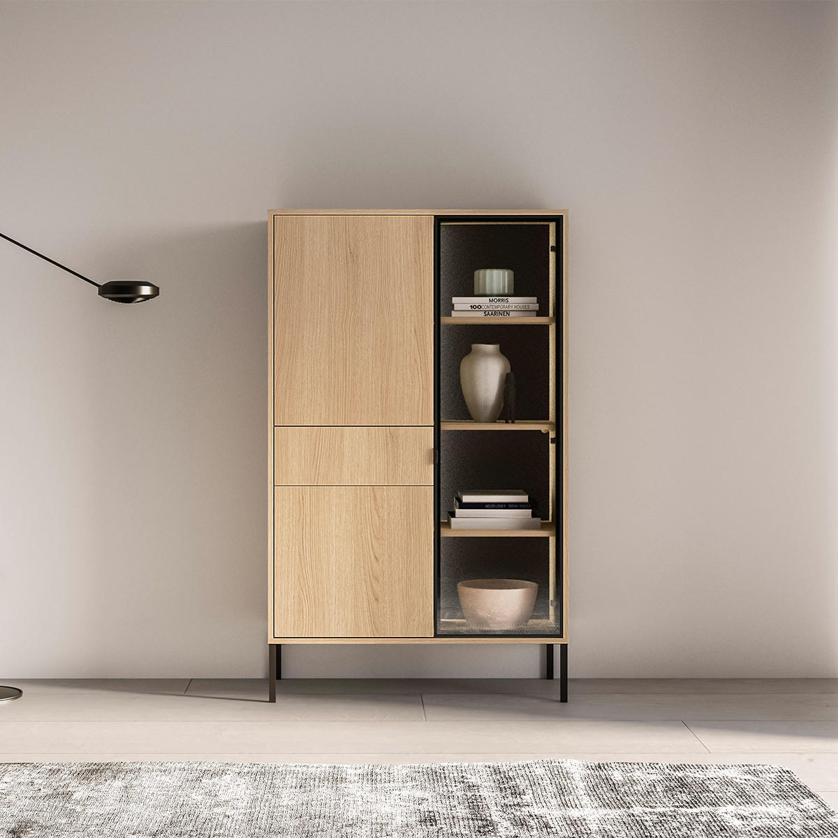 VITRÍNA Paige Dřevo a černá - černá, kompozitní dřevo (92/150/40cm) - Petits-meubles