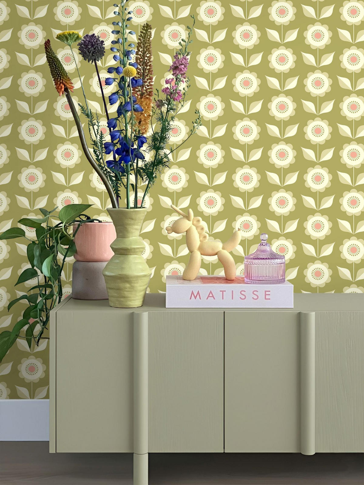 TAPETE Blumen 50 x 900 cm - Grün, Papier (50/900cm) - ESTAhome