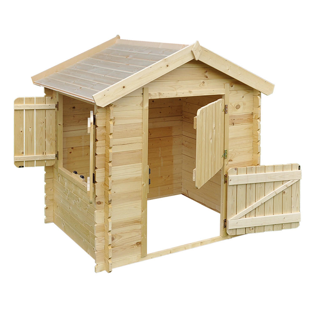 KINDERSPIELHAUS aus Holz - B112xL146xH143 cm/1.1m2 - M516-1 - Beige, Holz (146/143/112cm) - Timbela