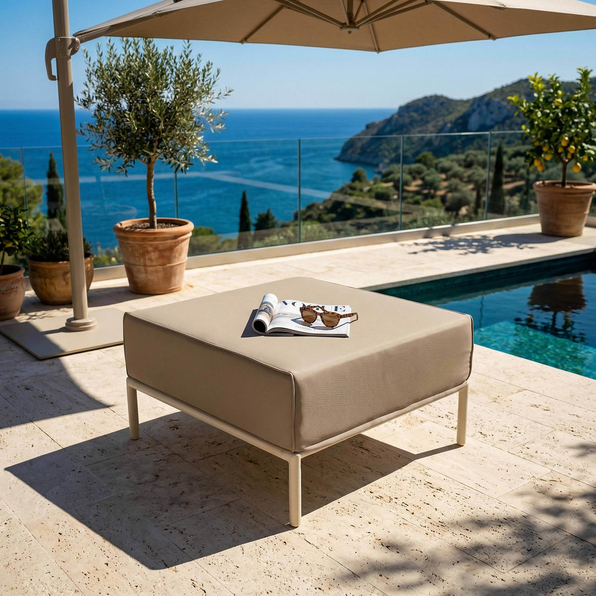GARTENSOFA mit 3 Sitzplätzen, Beige - Beige, Textil (128/78/144cm) - Oviala