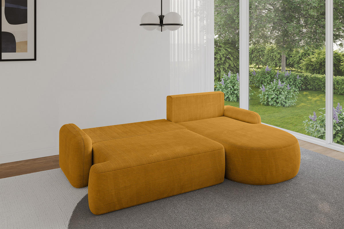 ECKSOFA mit Schlaffunktion und Bettkasten LIRA-L - 264x172x89 Senfgelb - Sandfarben, Holzwerkstoff/Textil (172/264cm) - ALTDECOR