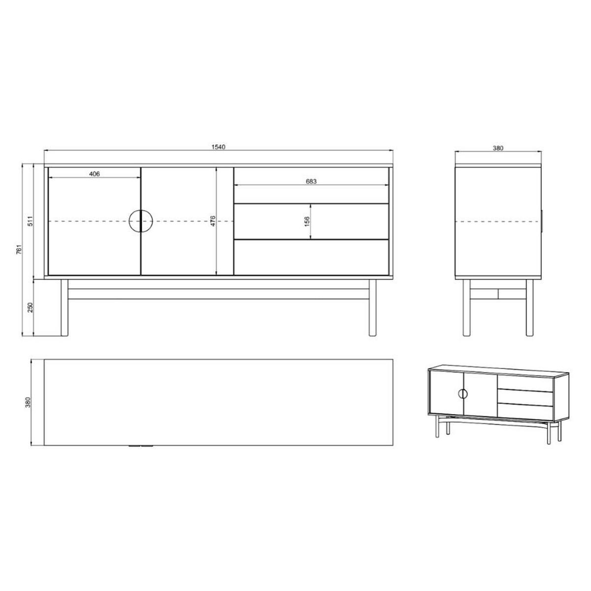 TV-SCHRANK Stoon Schwarz 154 cm - Goldfarben/Schwarz, Holzwerkstoff/Metall (154/76/38cm) - Selsey