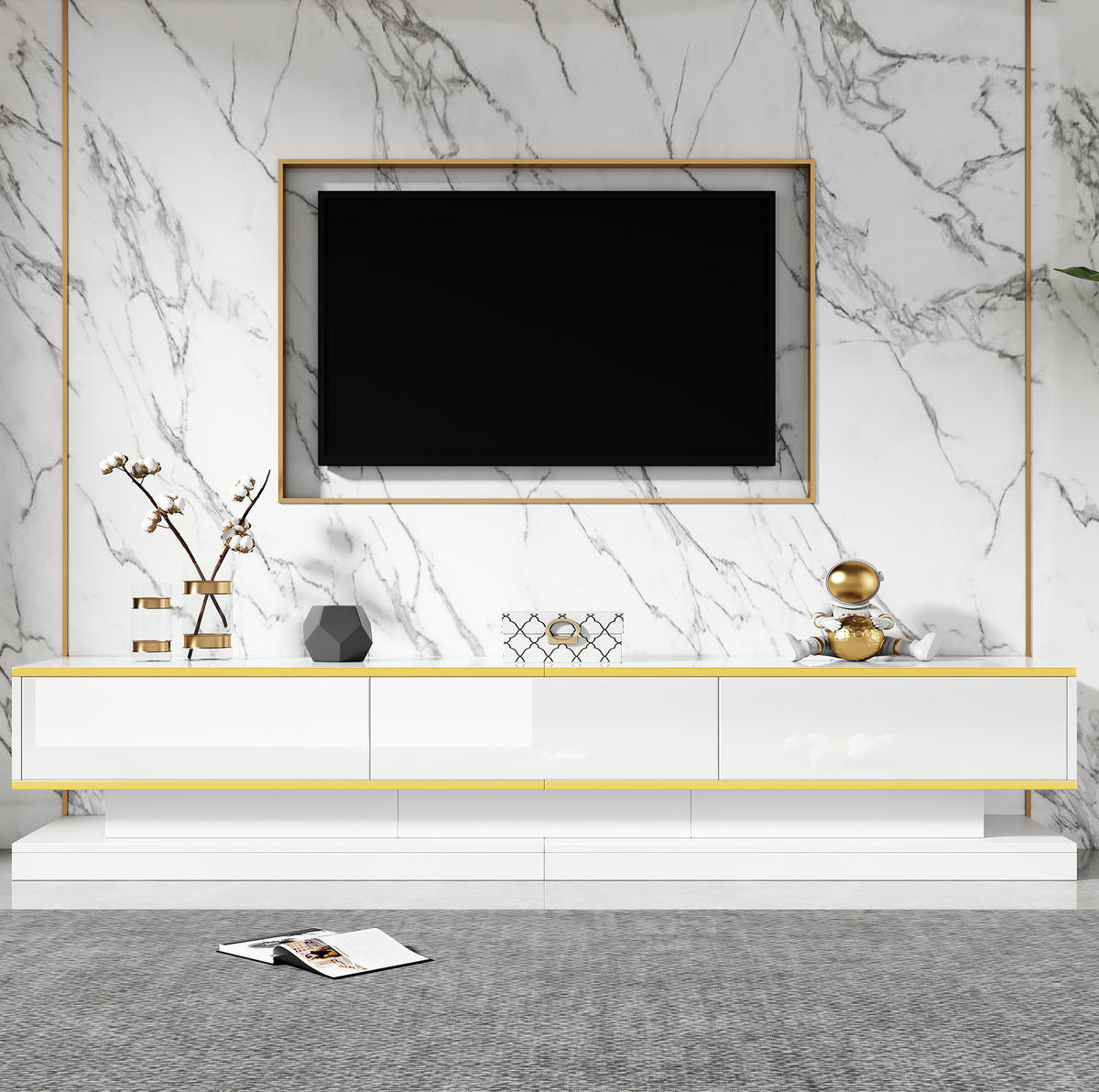 WOHNZIMMER-SET TV-Schrank & Couchtisch Weiß Gold 2-tlg. - Weiß, Holzwerkstoff (40/40/200.1cm) - Beauniv