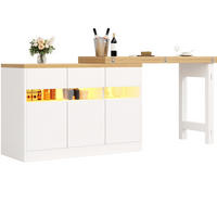 BARTISCH ausziehbar mit LED-Lichtleiste & Stauraum, 120-180/40/71,5 cm, Weiß - Weiß, Holzwerkstoff (40/71.5/107cm) - Redom